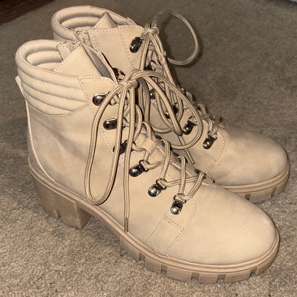 Sun + Stone Tan Combat Moto Boots High-Top Lace-Up